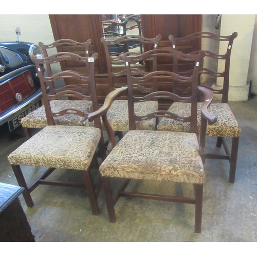 538 - Set of five (4+1) Georgian style mahogany pierced rail back dining chairs with stuff over seats on s... 