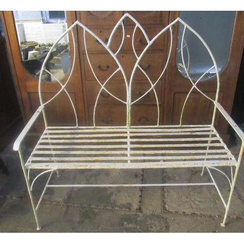 544 - Cast Iron gothic style Lancet shaped garden seat with slatted base and open arms.  (B.P. 21% + VAT