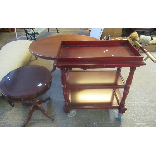 550 - Good quality mahogany finish 3 tier commercial serving trolley together with a small reproduction re... 