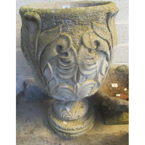 555 - Weathered composition bud shaped pedestal garden urn 70cm high approx.  (B.P. 21% + VAT