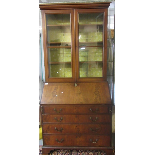 564 - Georgian mahogany fall front bureau with straight fitted interior, having an associated mahogany gla... 