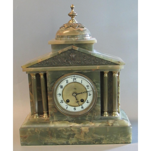 67 - 20th century green marble architectural two train mantel clock with gilt metal mounts. 38cm high app... 