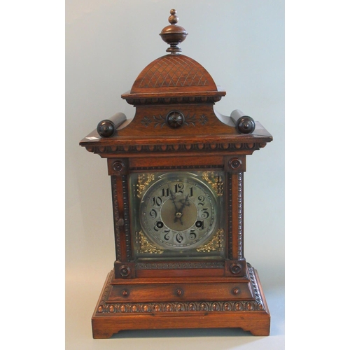 68 - German early 20th century walnut two train architectural mantel clock. 46cm high approx.
(B.P. 21% +... 