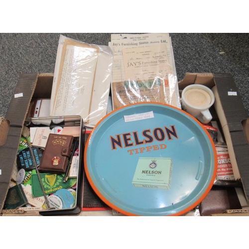 89 - Assorted domestic ephemera, shop invoices, Nelson cigarettes tin plat tray, etc.
(B.P. 21% + VAT)