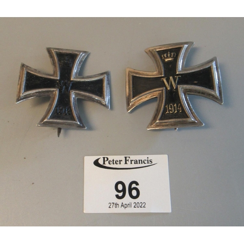 96 - Two German WWI Iron crosses (first class, EK1914). (2)
(B.P. 21% + VAT)