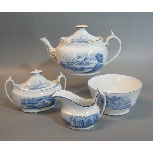 111 - Group of four similar items of 19th century Spode china blue bat printed wares to include silver sha... 