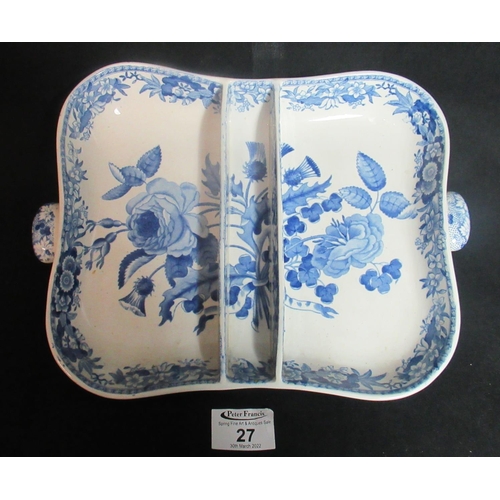 114 - Early 19th century Spode blue and white transfer printed 'Union Wreath' third pattern three-section ... 