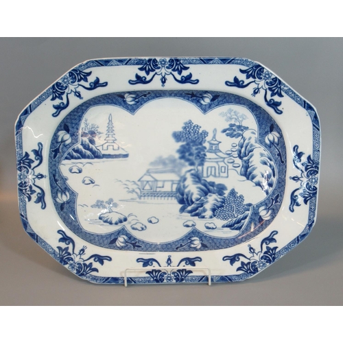 122 - 19th century Spode Ironstone china blue and white transfer printed octagonal dish, overall decorated... 