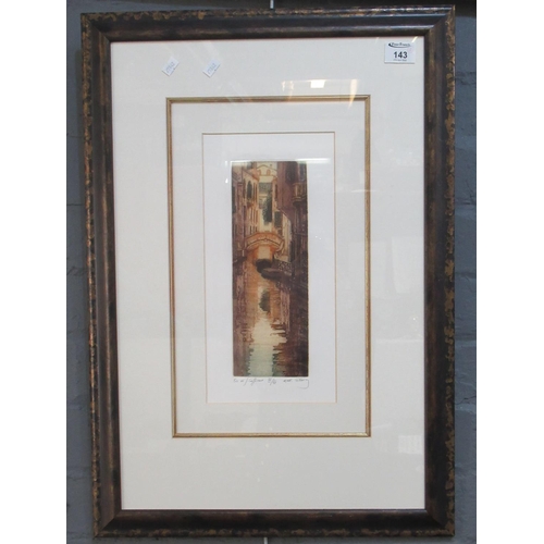 141 - Italian School indistinctly signed, Venetian Canal Scenes, A Pair - Sepia Etchings.  27cmx9.5cm Appr... 