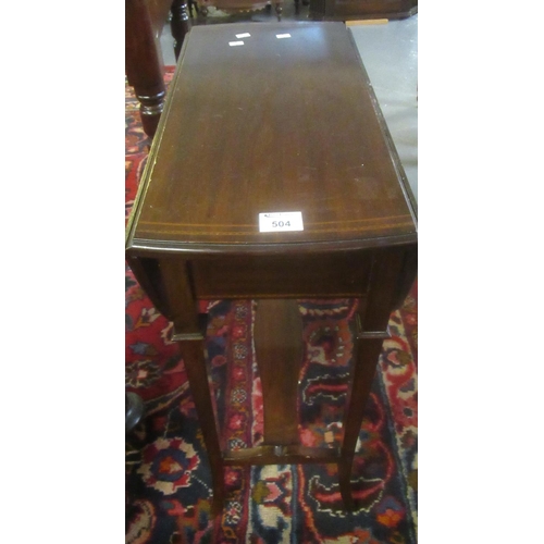 517 - Edwardian mahogany inlaid drop leaf table with shaped under tier on splay legs.
(B.P. 21% + VAT)