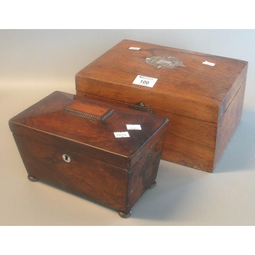 100 - 19th century two compartment sarcophagus-shaped tea caddy and a rosewood tea caddy. With a Victorian... 