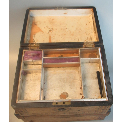 101 - Three Victorian walnut Tunbridge banded work boxes. (3)
(B. P. 21% + VAT)