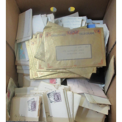 103 - Box of assorted printed and hand written ephemera, late Victorian to 1940's including letters with t... 