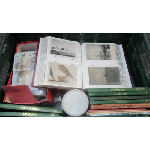 106 - Tray of assorted postcards, maps and other ephemera to include trekking permit for Kathmandu, assort... 