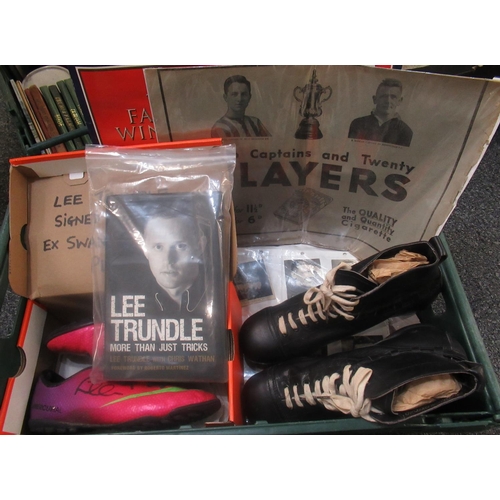 107 - Box of assorted football ephemera including Lee Trundle and other vintage leather paper for 1947 FA ... 