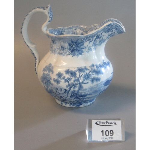 109 - Early 19th century Spode blue and white transfer printed S Aesop's Fables series jug, 'The Wolf, the... 