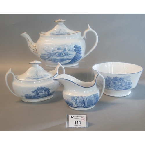 111 - Group of four similar items of 19th century Spode china blue bat printed wares to include silver sha... 