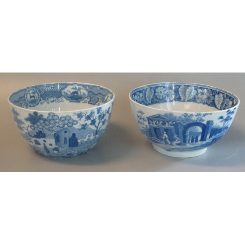 116 - Two 19th century Spode blue and white transfer printed china sucriers in 'The Turk' and 'Gothic Cast... 