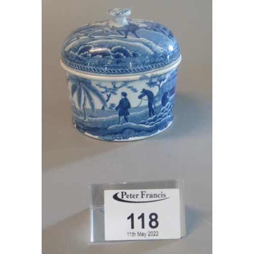 118 - 19th century Spode blue and white transfer printed china, Indian sporting design straight sided bowl... 