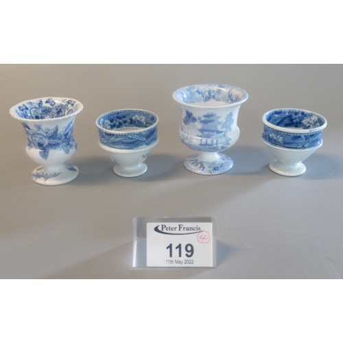 119 - Collection of 19th century Spode blue and white china egg cups various, printed marks and Audrey Whi... 