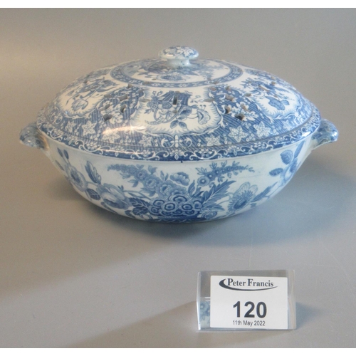 120 - 19th century Spode china blue and white transfer printed potpourri bowl and cover, overall decorated... 