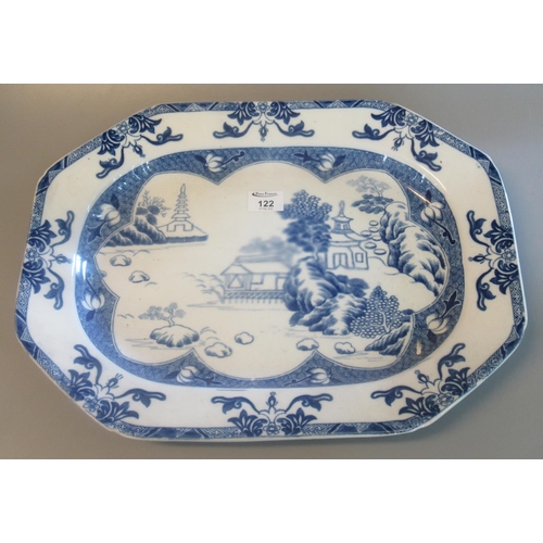 122 - 19th century Spode Ironstone china blue and white transfer printed octagonal dish, overall decorated... 