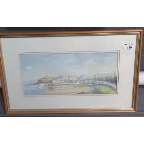 130 - W Glyn Penso(?), 'Tenby Harbour', signed, watercolours.  19.5cm x 36.5cm approx.