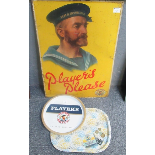 131 - Vintage metal advertising sign 'Players Please' together with a 'Players Navy Cut' circular enamelle... 