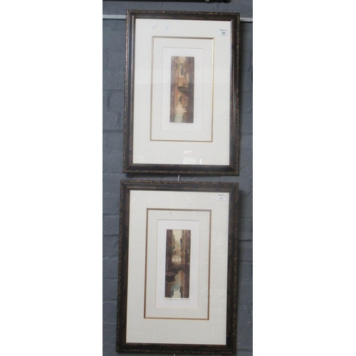 141 - Italian School indistinctly signed, Venetian Canal Scenes, A Pair - Sepia Etchings.  27cmx9.5cm Appr... 