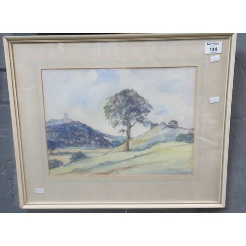 144 - Elizabeth M Lodwick (Carmarthen artist), Towy Valley from Dryslwyn with Paxton's Tower. Signed and d... 