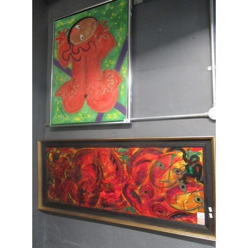 148 - Thorsen, abstract portrait study, oils on canvas. 79 x 60cm approx. Framed. Together with another in... 