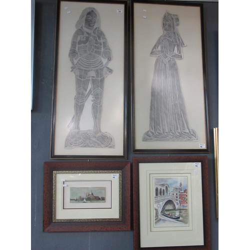 166 - Pair of large brass rubbings from 15th century tombs, together with two furnishing pictures of Venic... 