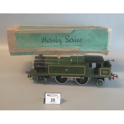 26 - Hornby O gauge tin plate three rail electric E220 special tank locomotive, GWR Livery no. 2221 with ... 