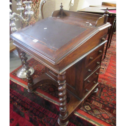 498 - Victorian Rosewood Davenport desk, the gallery top above slope front standing on barley twist suppor... 