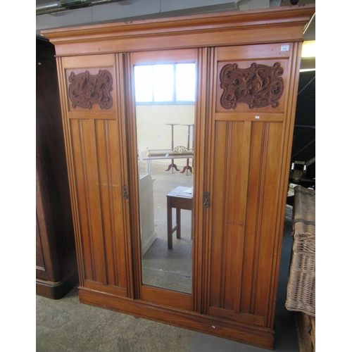 519 - Edwardian satin walnut mirrored-centre, two door wardrobe. 155cm wide approx.
(B.P. 21% + VAT)