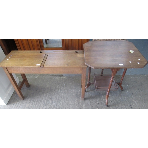 521 - Vintage child's/school double desk, together with an Edwardian octagonal occasional lamp table with ... 