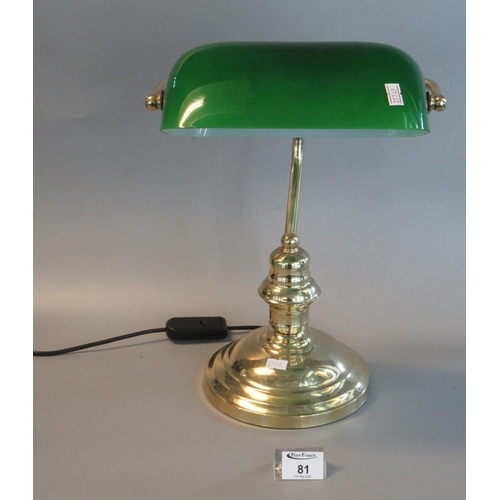 81 - Modern brass banker's type electric desk lamp with green glass shade.
(B. P. 21% + VAT)