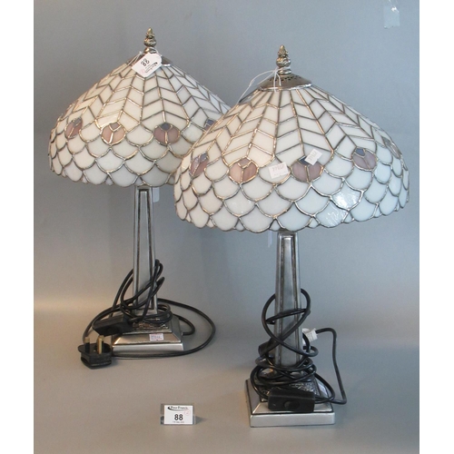 88 - Pair of Tiffany style white Art Nouveau design mushroom-shaped table lamps. 52cm high approx. (2)
(B... 