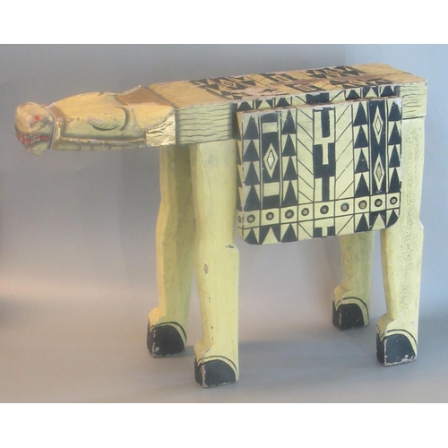 91 - Unusual polychrome decorated stylised drop leaf table or stool in the form of a horse or donkey. 58c... 