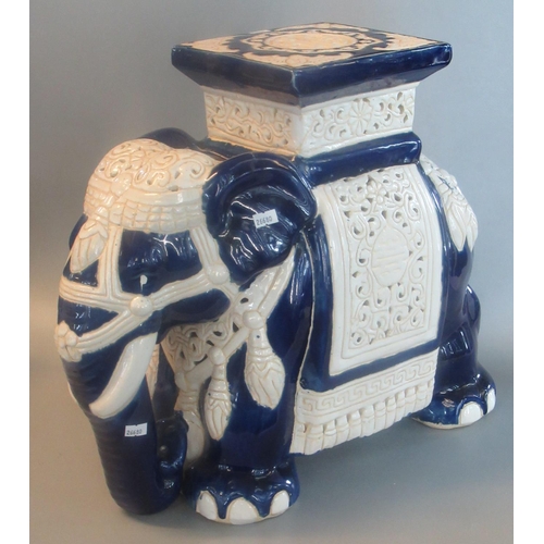 92 - Ceramic garden seat in the form of a carparisoned Indian elephant. 45cm high approx.
(B. P. 21% + VA... 