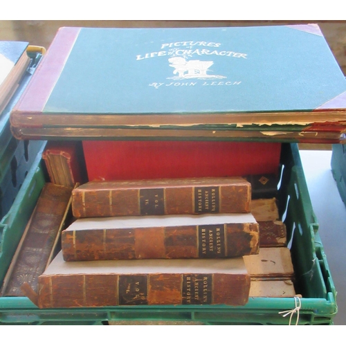 518 - Box of assorted books to include two volumes of John Leech's 'Pictures of Life and Character', and v... 