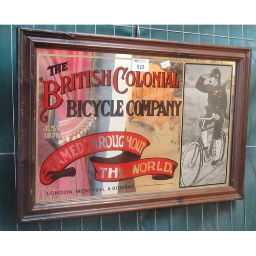 523 - Reproduction framed advertising mirror 'The British Colonial Bicycle Company'.
(B.P. 21% + VAT)