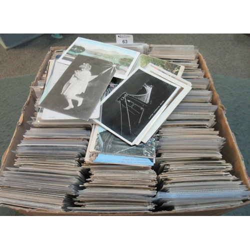 63 - Large box of postcards early to about 1950 many 100's topographical, greetings etc.  (B.P. 21% + VAT... 