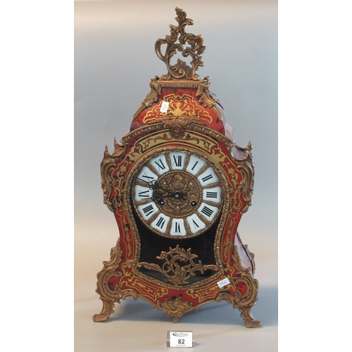 82 - Modern 19th century style French boulle work balloon-shaped two train mantel clock. 57cm high approx... 