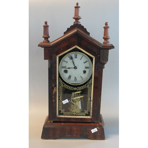 84 - Late 19th century American two train steeple mantel clock with Arabic face. 48cm high approx.
(B.P. ... 