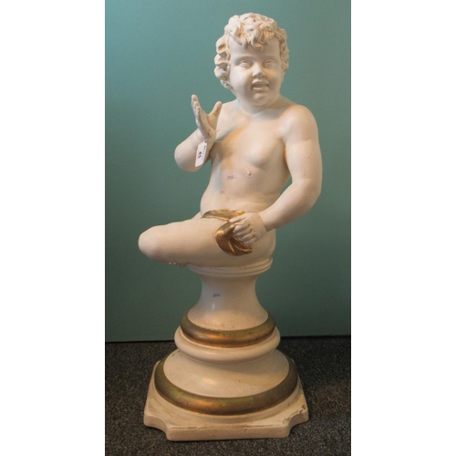 85 - Modern ceramic figure of a cherub perched upon a pedestal. Overall 72cm high approx.
(B.P. 21% + VAT... 