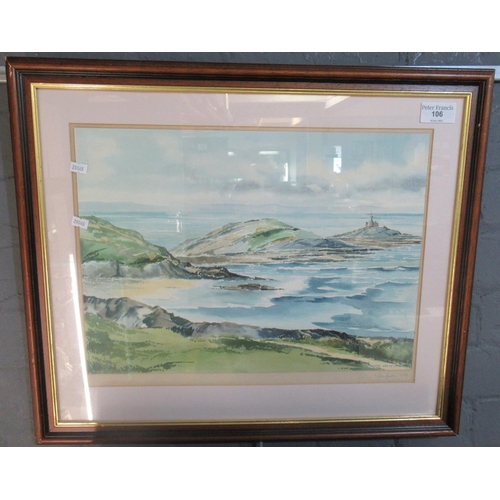 106 - Ken. W. Lewis (mid 20th century), Mumbles Lighthouse, signed and dated 1976, watercolours. 33 x 45cm... 