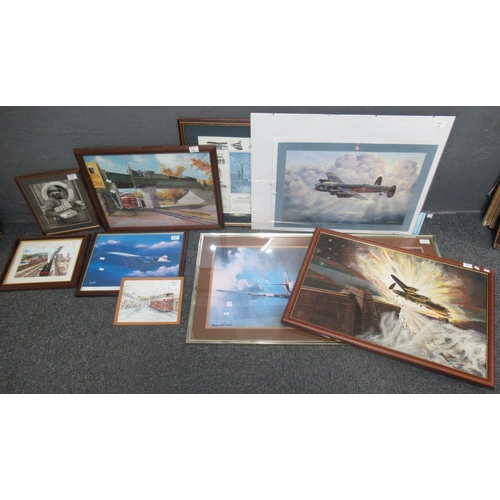 112 - Collection of assorted prints and paintings, mainly of an aviation nature including Spitfire, Concor... 