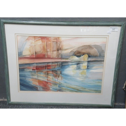 117 - Andrea Kelland (20th century), abstract river scene, signed with initials dated '93, watercolours. 3... 