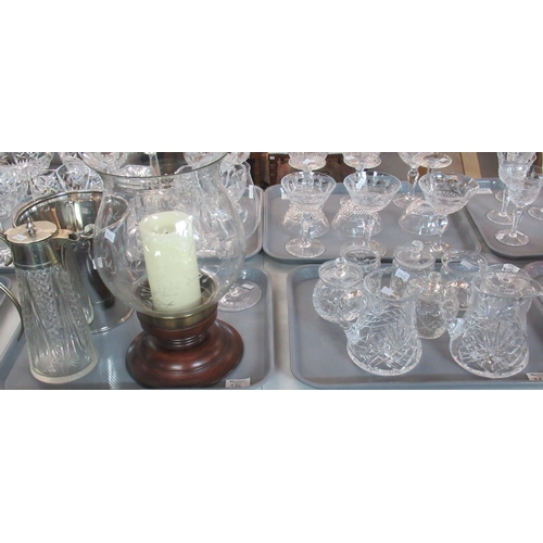 386 - Four trays of mainly glassware, to include: cut glass baskets, pair of cranberry and clear glass vas... 